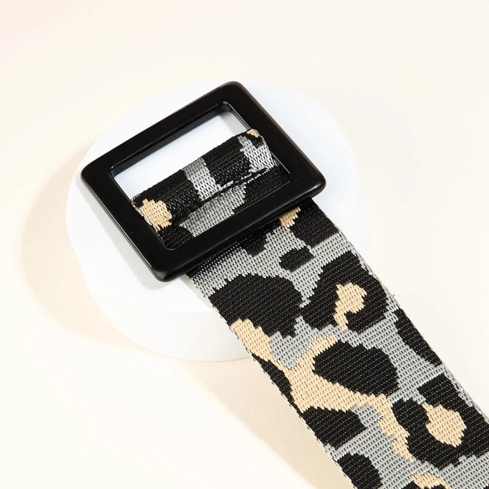 Black Buckle Leopard Print Reversible Belt 44”